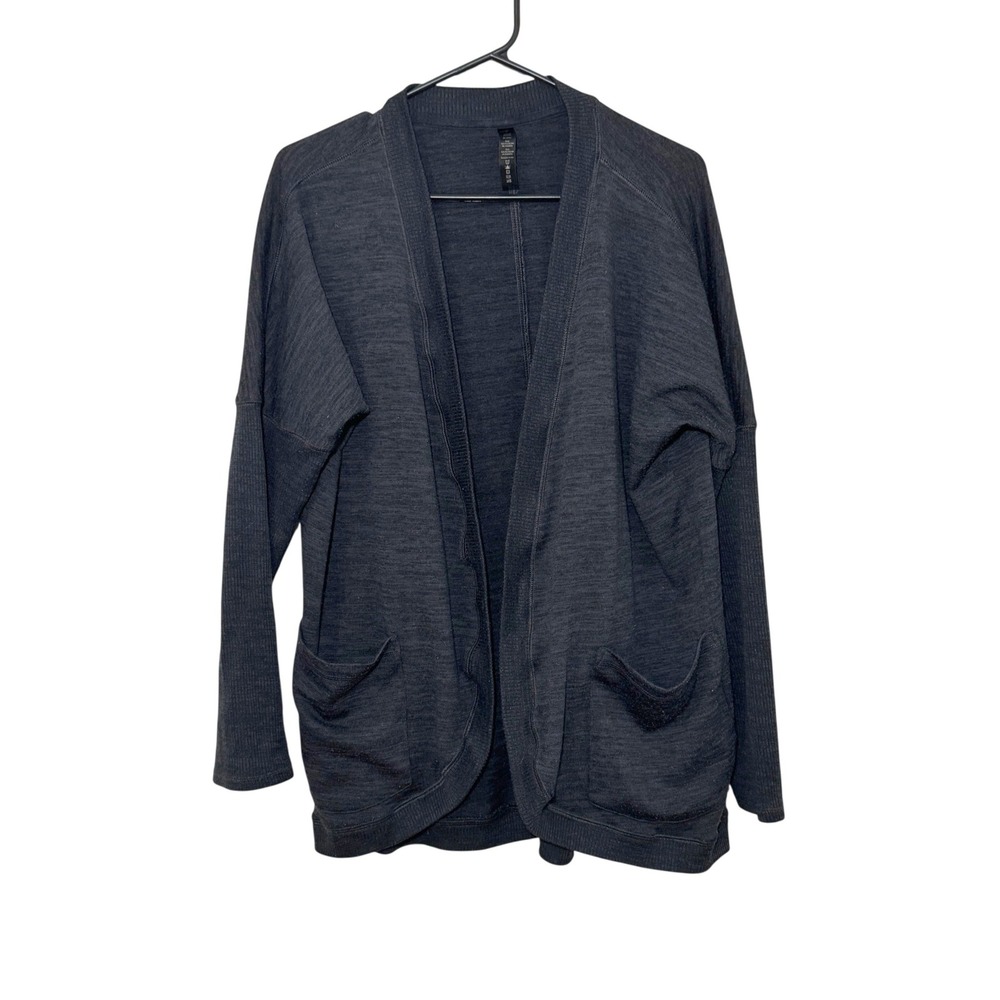 90 Degree by Reflex Women Dark Gray Space Dye Open‎ Front Cardigan Large Pocket